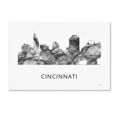 Marlene Watson 'Cincinnati Ohio Skyline WB-BW' Canvas Art,12x19